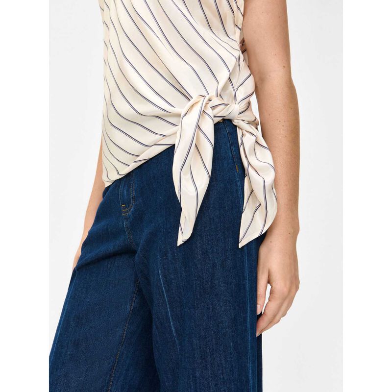 Veronika Maine Cream Stripe Draped Top image number 2